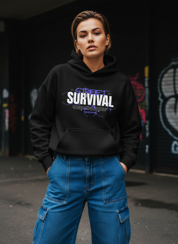 Street Survival Printed Oversized Premium Hoodie