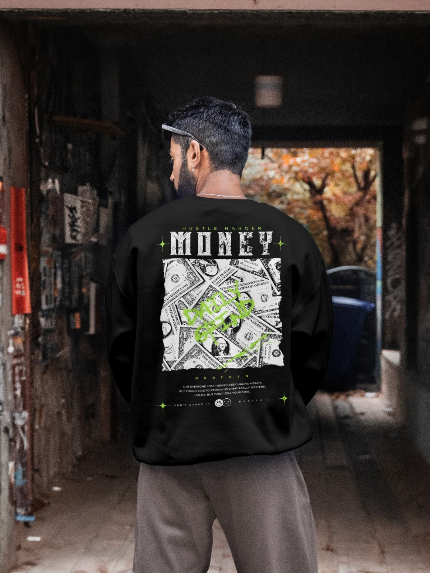 Hustle Harder Money Printed Oversized Premium Sweatshirt